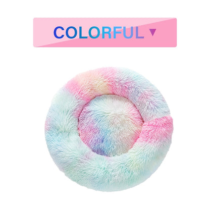 Fluffy Donut Dog Bed  Warm Soft Long Plush Pet Cushion Dog House Cat  Bed Washable Pet Sofa Mat Calming Samll Large Dog Beds