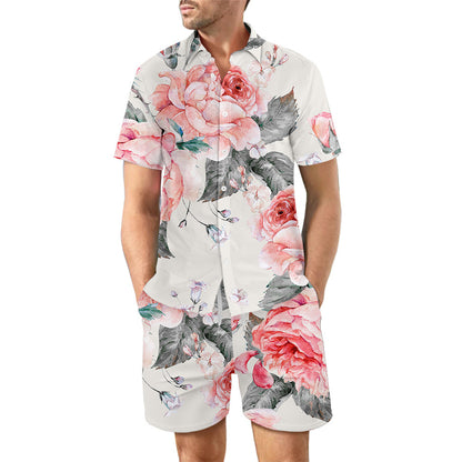 2 pièces chemise de plage imprimée costume d'été haut à boutons à revers ample et poches à cordon Shorts costumes décontractés à manches courtes pour hommes vêtements