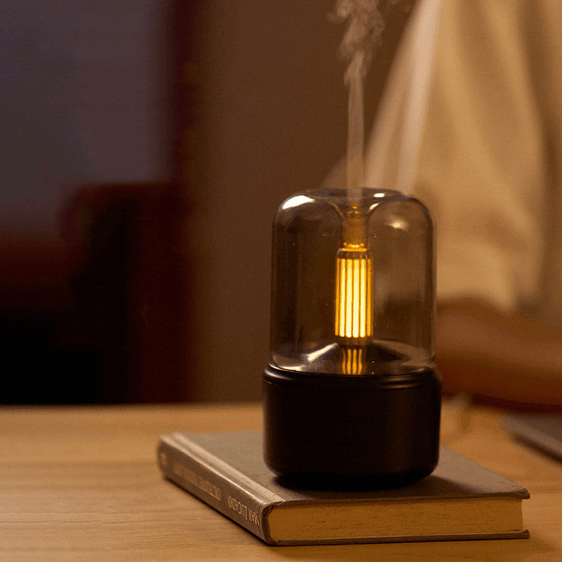Atmosfärsljusluftfuktare med levande ljus, aromdiffusor, bärbar 120 ml elektrisk USB-luftfuktare, sval dimmaskin, dimmaskin, 8-12 timmar med LED-nattljus