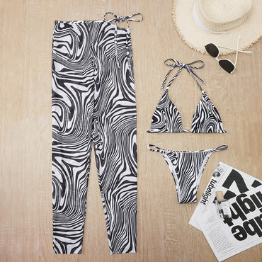 European And American Striped Printed Swimsuit For Women