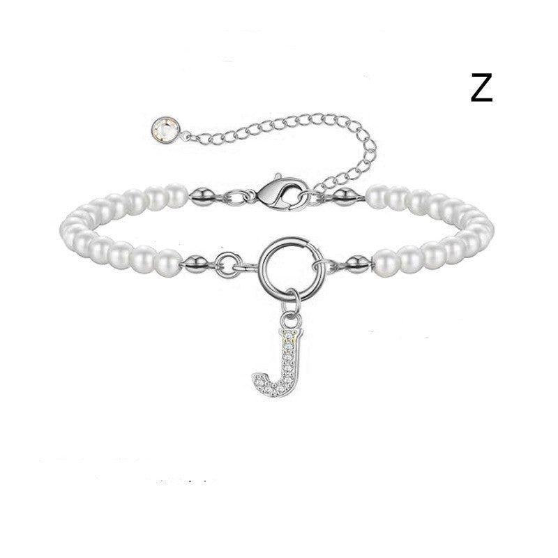 2024 Nytt Mode Toggle Lock Initial Armband Kvinnor AZ Bokstav Hänge 6mm Pärlarmband För Kvinnor Smycken Gåva