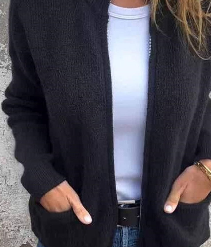 Women's Casual Solid Color Pocket Cardigan Coat