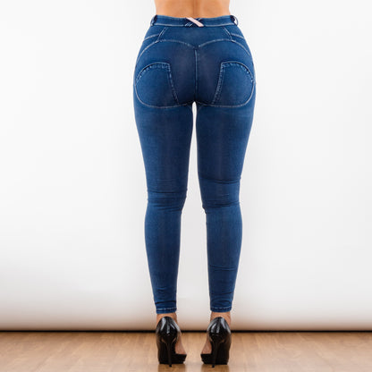 Shascullfites Melody Blue Washed Ripped Middle Waist Ripped Blue Lifting Jegging