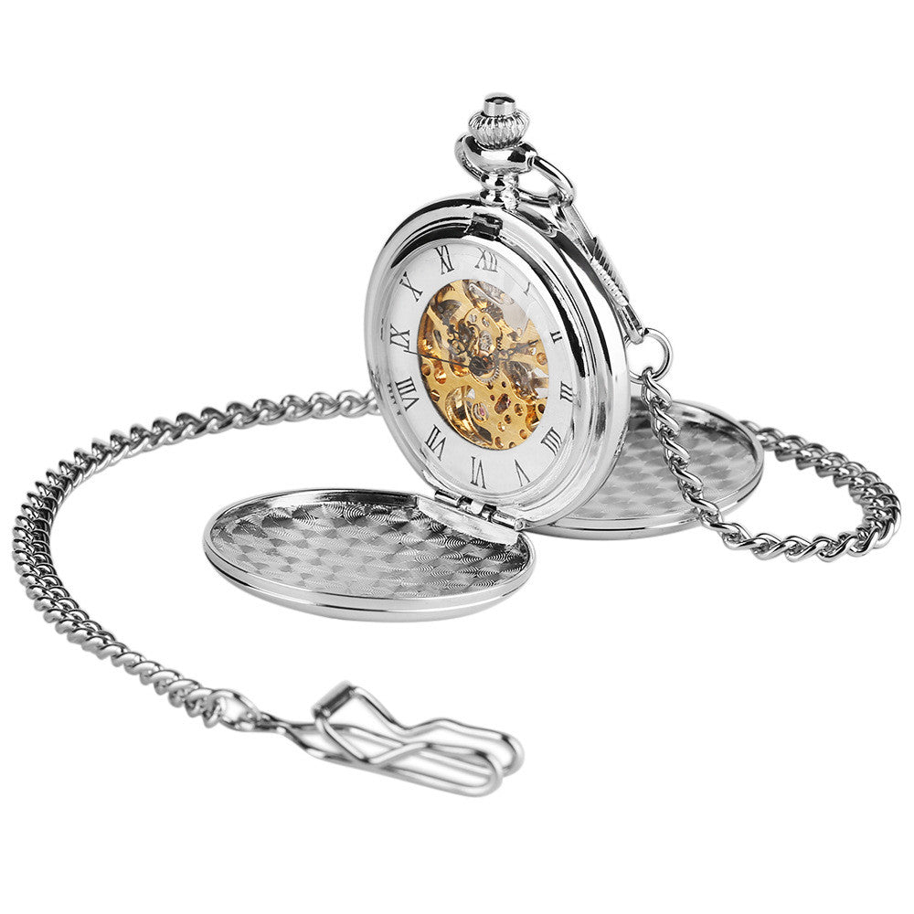 Classic Minimalist Vintage Two-sided Mechanical Pocket Watch