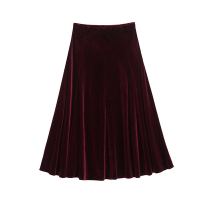 Women's Velvet A-Line Long Skirt - European Street Fashion