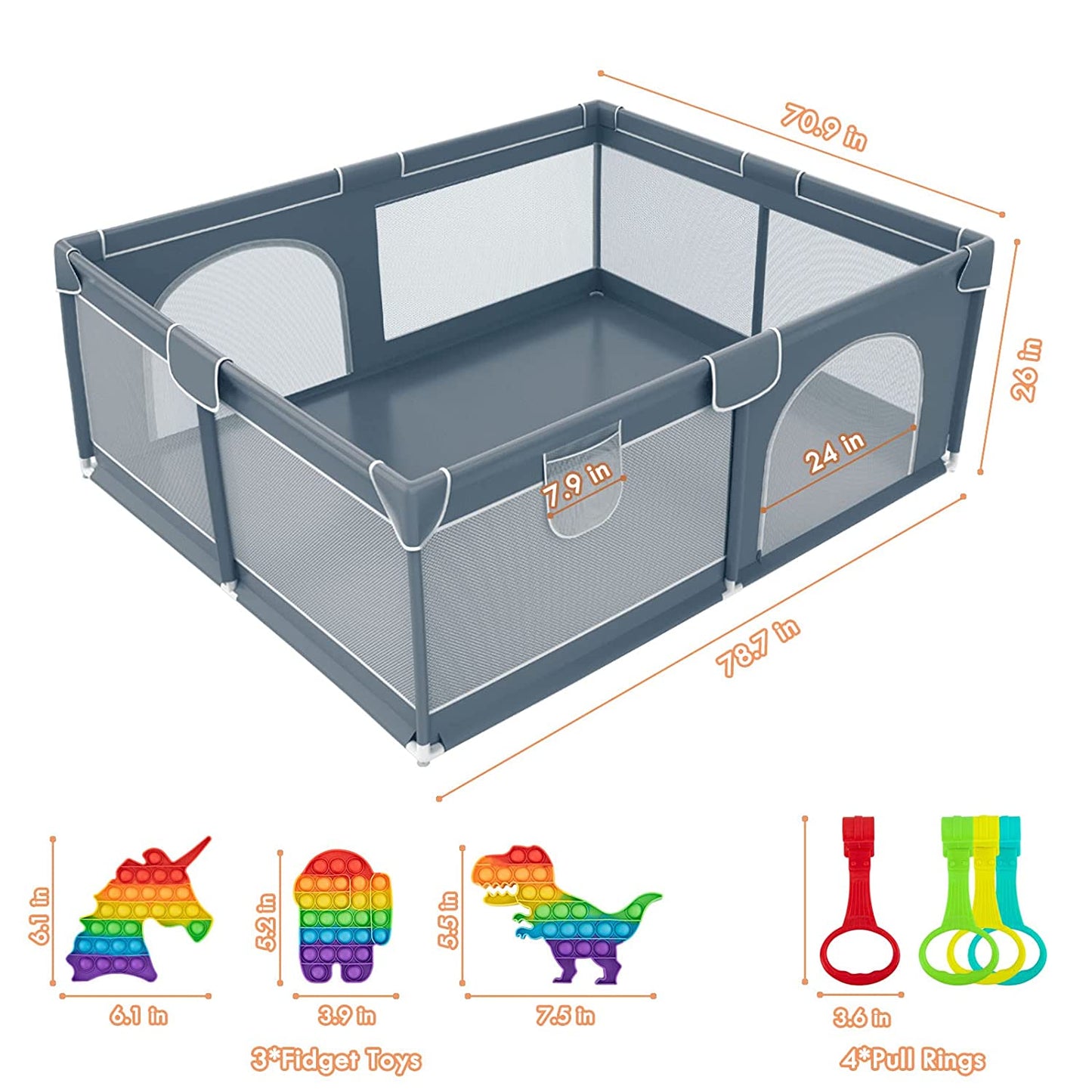 Parc de jeu pour bébés et tout-petits, cour de jeu pour bébé avec porte pour espace limité, clôture pour bébé 47x47x26 avec maille respirante, centre d'activités de sécurité intérieure et extérieure