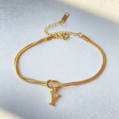 Nya bokstaven AZ kärleksknut armband för kvinnor par guldfärg läcker ormkedja berlockarmband rostfritt stål smycken present alla hjärtans dag presenter