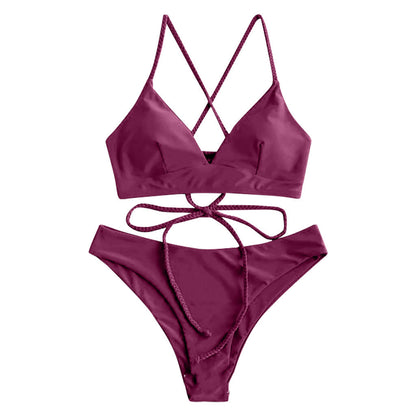 Solid Color Bikini Sexy Strappy Swimsuit
