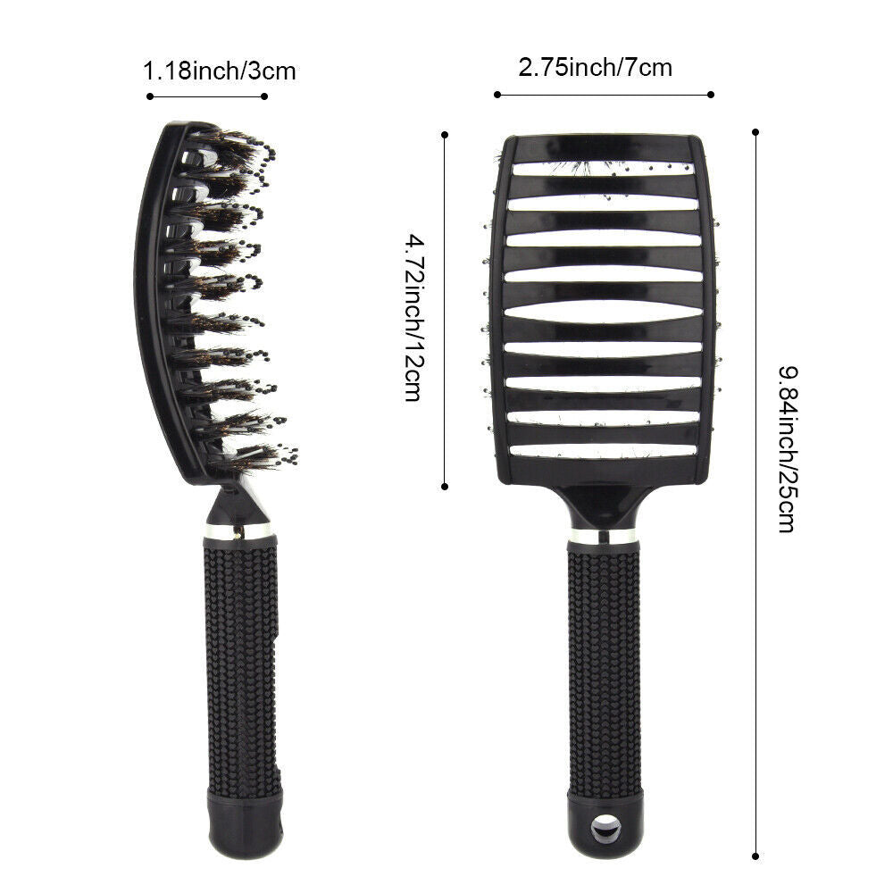 Curved Vented Boar Bristle Styling Hair Brush, For Any Hair Type Men Or Women