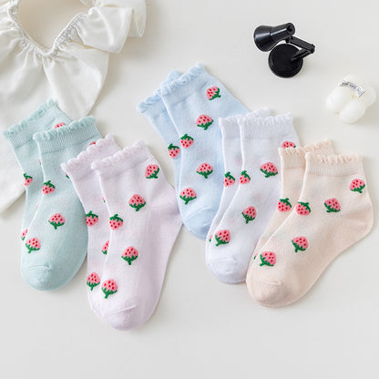 Strawberry Socks Children's Thin Socks Girls Medium Tube