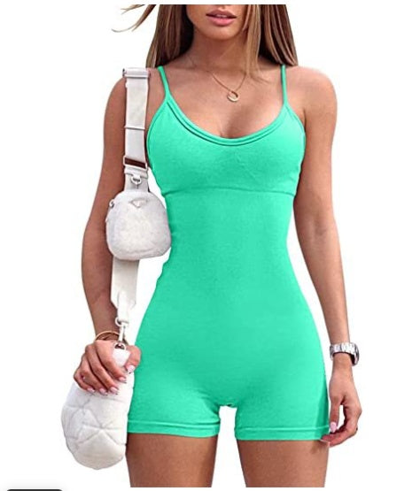 Spaghetti Strap Shorts Jumpsuit Sport Yoga Träning Tight Romper Dammode Fitness Sportkläder