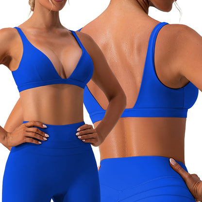 1Pc Women Deep V Neck Sports Bras U-Shaped Back Sport Bras Padded Strappy Crop Open Back Low Impact Bras Sexy Fitness Tank Tops With Removable Pads For Gym Yoga Workout Running