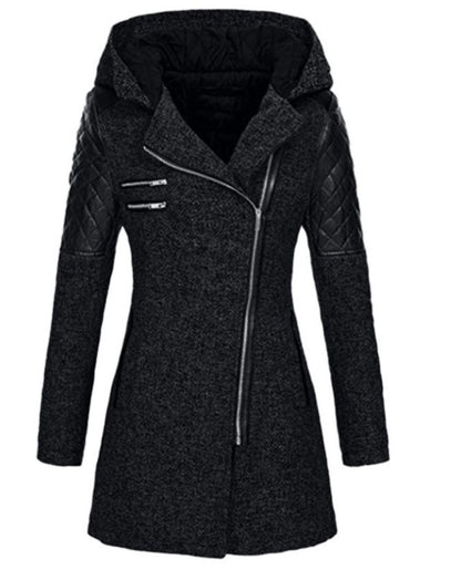 Women Warm Slim Full Zipper Coat Thick Woolen Coat Female Fall Winter Windbreaker Hooded Diagonal Zipper Women's Clothing