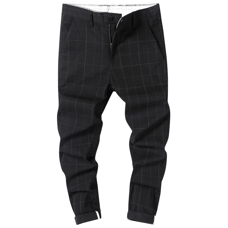 Casual Pants Men's Simple Plaid Slim Fit Straight-leg Trousers