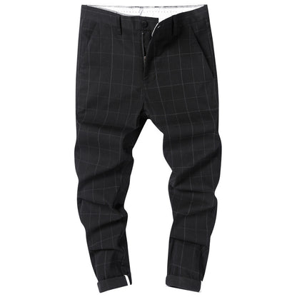 Casual Pants Men's Simple Plaid Slim Fit Straight-leg Trousers