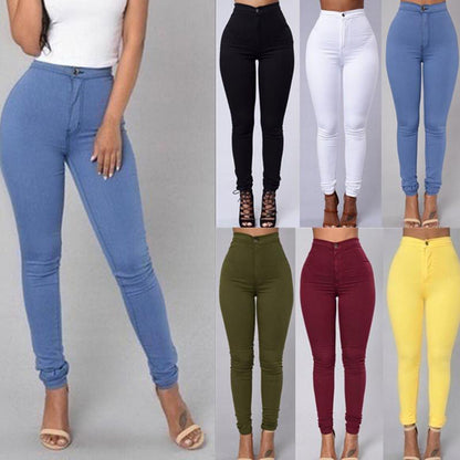 Pantalons décontractés pour femmes, taille haute, extensible, Slim, Slim, couleur bonbon