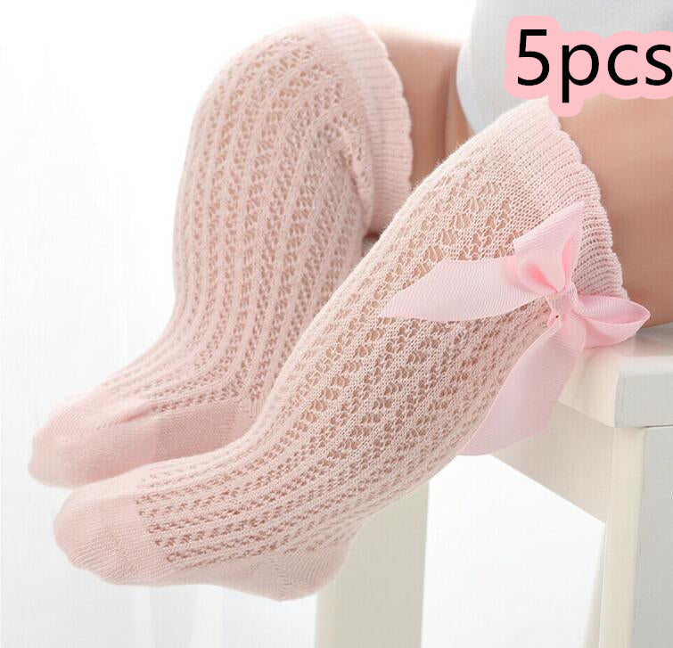 Chaussettes hautes pour bébés, nourrissons, enfants en bas âge, filles et garçons, collants chauffe-jambes, nœud en ruban, coton solide, extensible, mignon et charmant