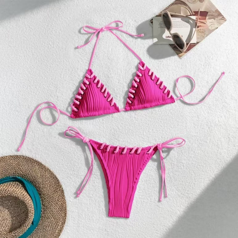 New Bikini Swimsuit Sexy Solid Color Black Eye Rope
