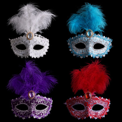 Masque de plumes en cuir, masque de fête de bal