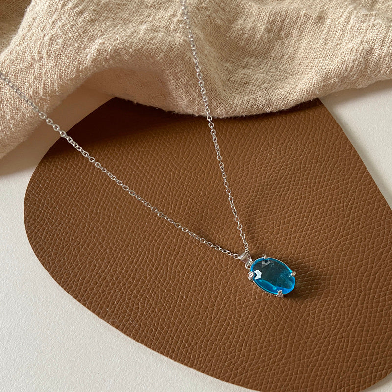 Chic Blue Crystal Zircon Pendant halsband för kvinnor trendig enkel kedja halsband 2021 Mode smycken gåva s