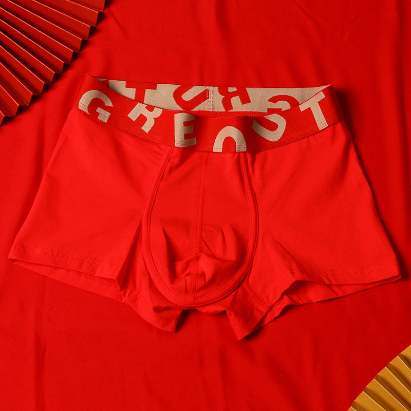 Men's Purified Cotton Underwear Festive Bright Red Mid-rise Boxers