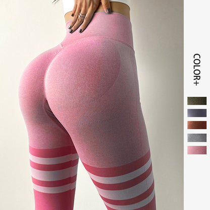 Stripe Design Fitness Leggings Hög midja magkontroll Gym Yoga Byxor Träning Löpning Legging