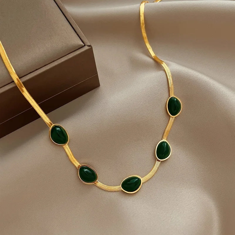 Fashion Jewelry Green Stone Crytal Snake Chain Multilayer Necklace For Women Pendant Boho Fashion Jewelry Gift