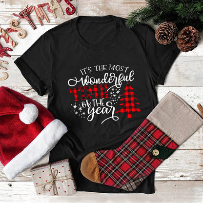 Christmas Print Round Neck Short Sleeve Women's T-shirt