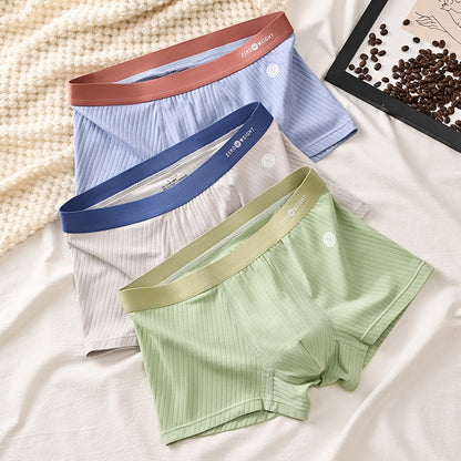 Striped Purified Cotton Men's Underwear Mid-waist Contrast Color