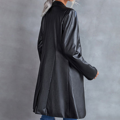 Haut blazer coupe-vent à manches longues en cuir pour femme