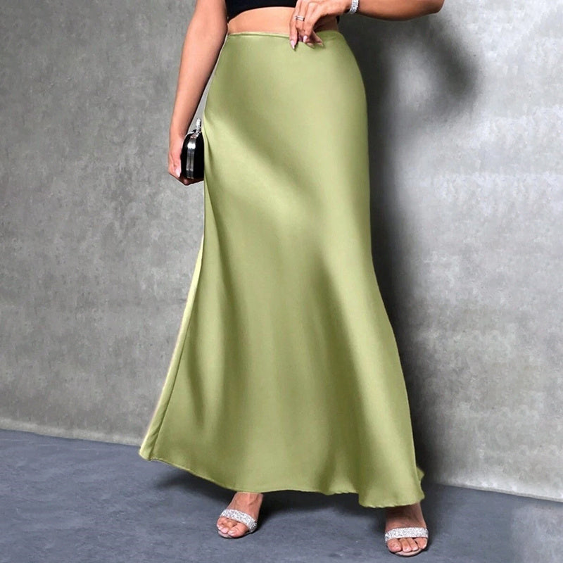 Holiday Entertainment: Professional Women's Elegant Satin High Waist Flared Midi Skirt