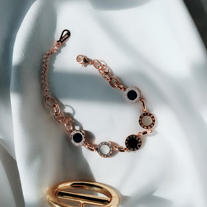 Armband i roséguld med titanstål, damhandsmycken, nät, rött