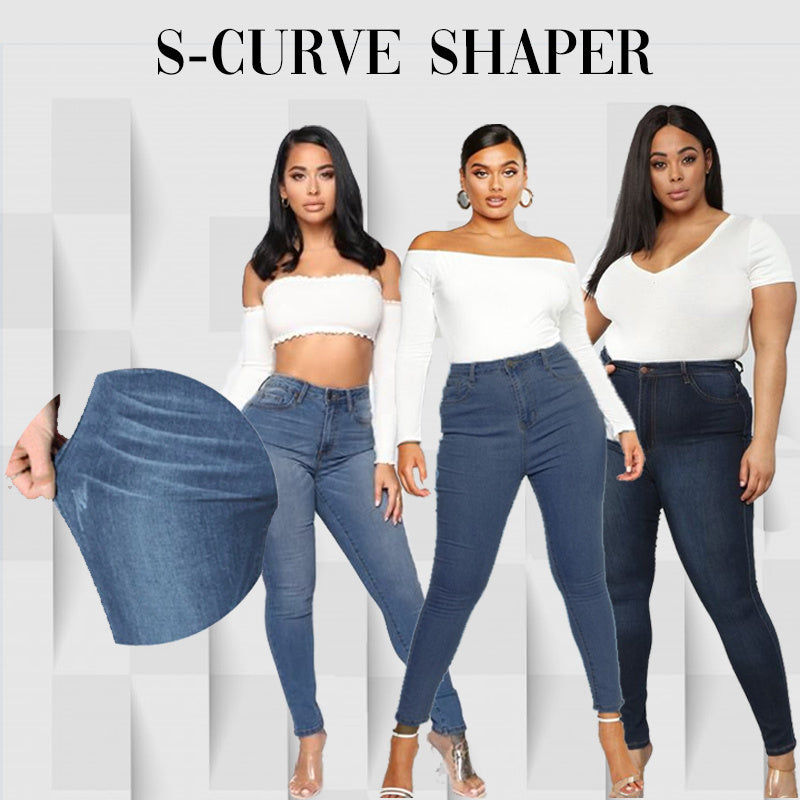 Pantalon en denim basique décontracté extensible taille haute avec fausses poches