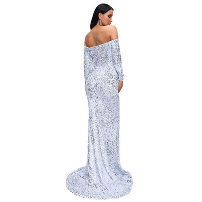 Holiday Entertainment: Strapless Long Sleeve Sequins Party Dress