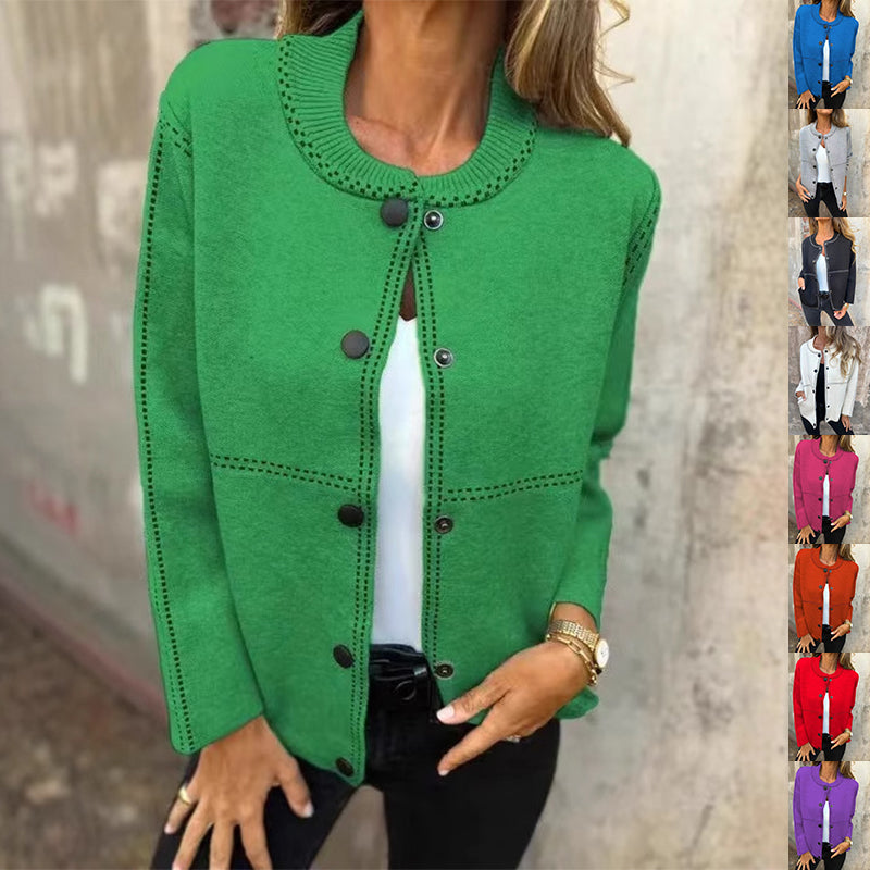 Ins Black-striped Button Cardigan Fashion Sweater Loose Round Neck Long Sleeve Cropped Tops Women's Clothing