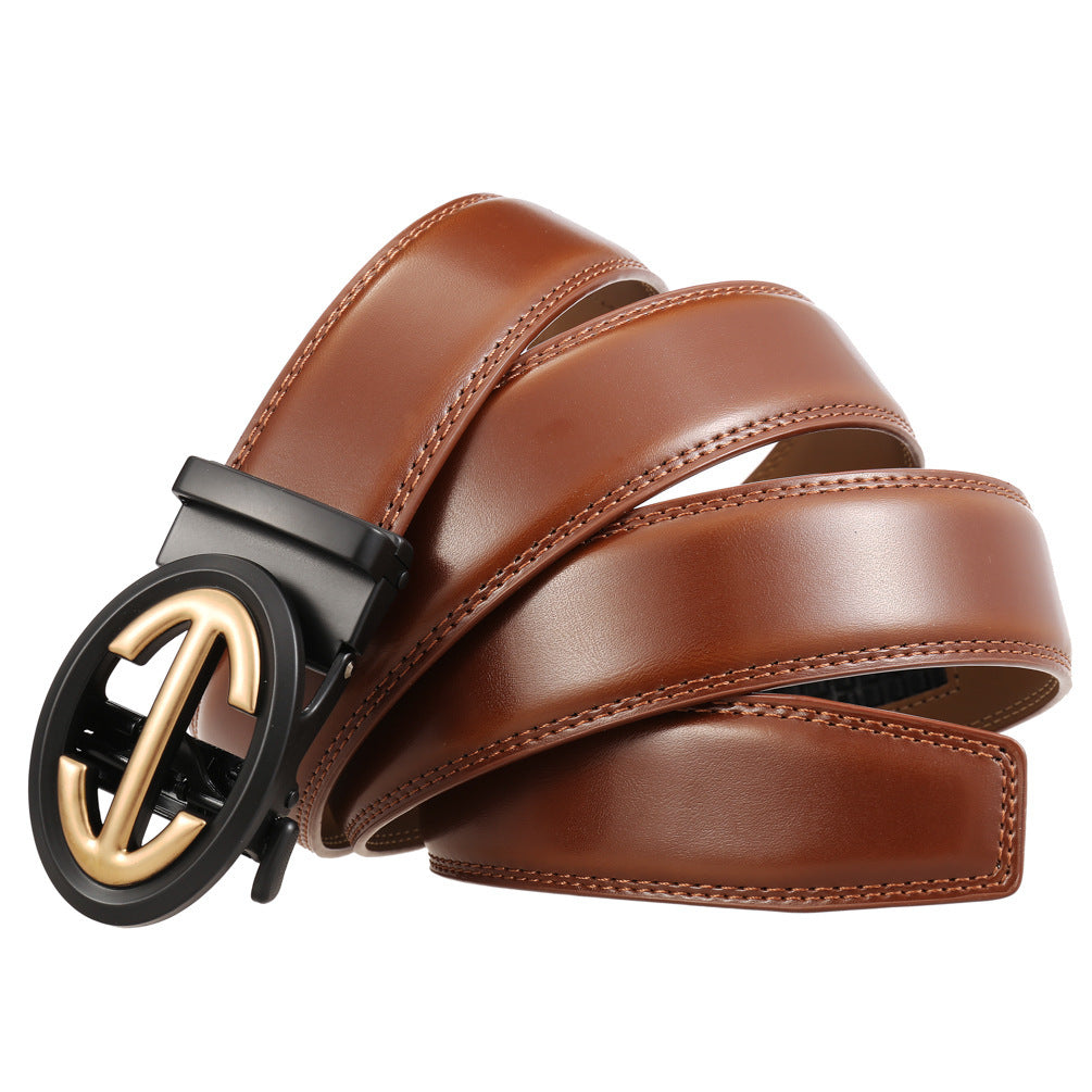 Men's Simple Two-Layer Cowhide Automatic Alloy Buckle Belt - Refined Simplicity
