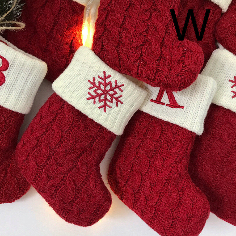 Woolen Knitted Christmas Letter Socks Decoration Pendant Gift Bag