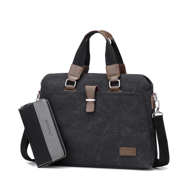 Men's Business Casual Oxford Cloth Handheld One Shoulder Canvas Briefcase