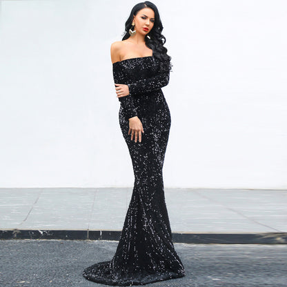 Holiday Entertainment: Strapless Long Sleeve Sequins Party Dress