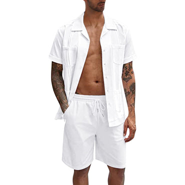 Sommarsport Kortärmade Shorts Set Linne Lös Casual Herrskjortset Sommar