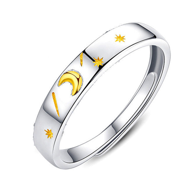 Moon Star S925 Silver Enkla Studentringar För Män Och Kvinnor Parringar Öppning Justerbara