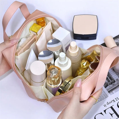 Sac à cosmétiques en cuir PU en forme de coquille, pochette de maquillage étanche avec lettres, sac multifonction à main, fourre-tout de maquillage, sacs de lavage de voyage