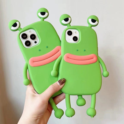 Roligt Silikon 3D Frog Telefonfodral För IPhone 14 13 11 12 Pro Max XS XR X 7 8 Plus SE Cartoon Cute Shockproof Bumper Cover