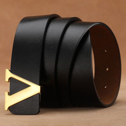 Men's Retro Smooth Genuine Leather Letter V Belt - Vintage Distinction