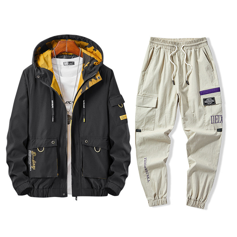 Men's Casual Jacket Workwear Pants Two-Piece Set