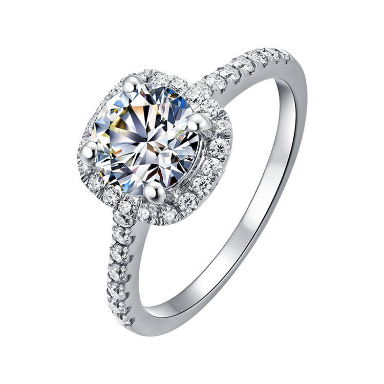 Dam Moissanite 1 karat diamantring lyxig rund diamantprinsess fyrkantig ring