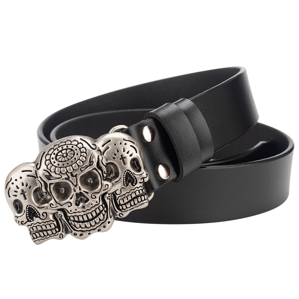 Men's Casual Skull Decorative Two-Layer Cowhide Belt - Rebellious Style