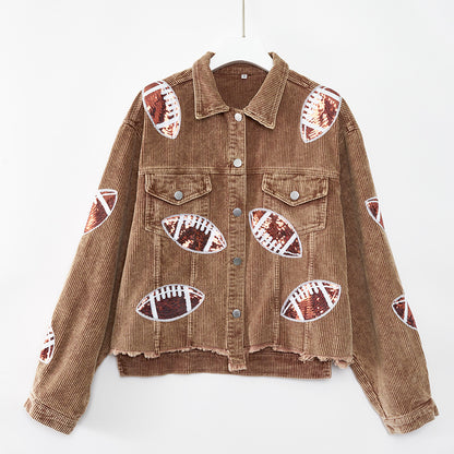 Veste en velours côtelé à la mode, veste de Baseball imprimée Rugby, hauts d'automne et d'hiver pour femmes
