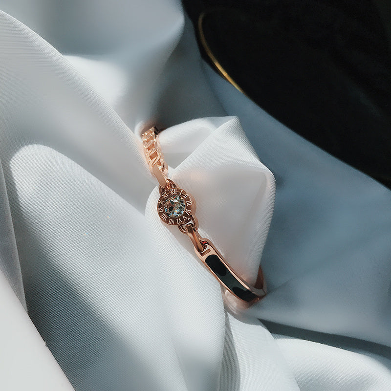 Armband i roséguld med titanstål, damhandsmycken, nät, rött