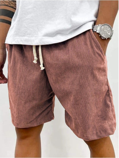 Men's Corduroy Shorts With Drawstring Fashion Casual Pockets Pants Summer